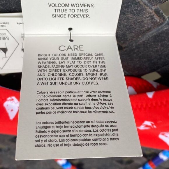VOLCOM PRIDE RED/WHITE/BLUE REVERSIBLE V NECK BIKINI TOP SIZE SMALL NWT - Picture 12 of 14